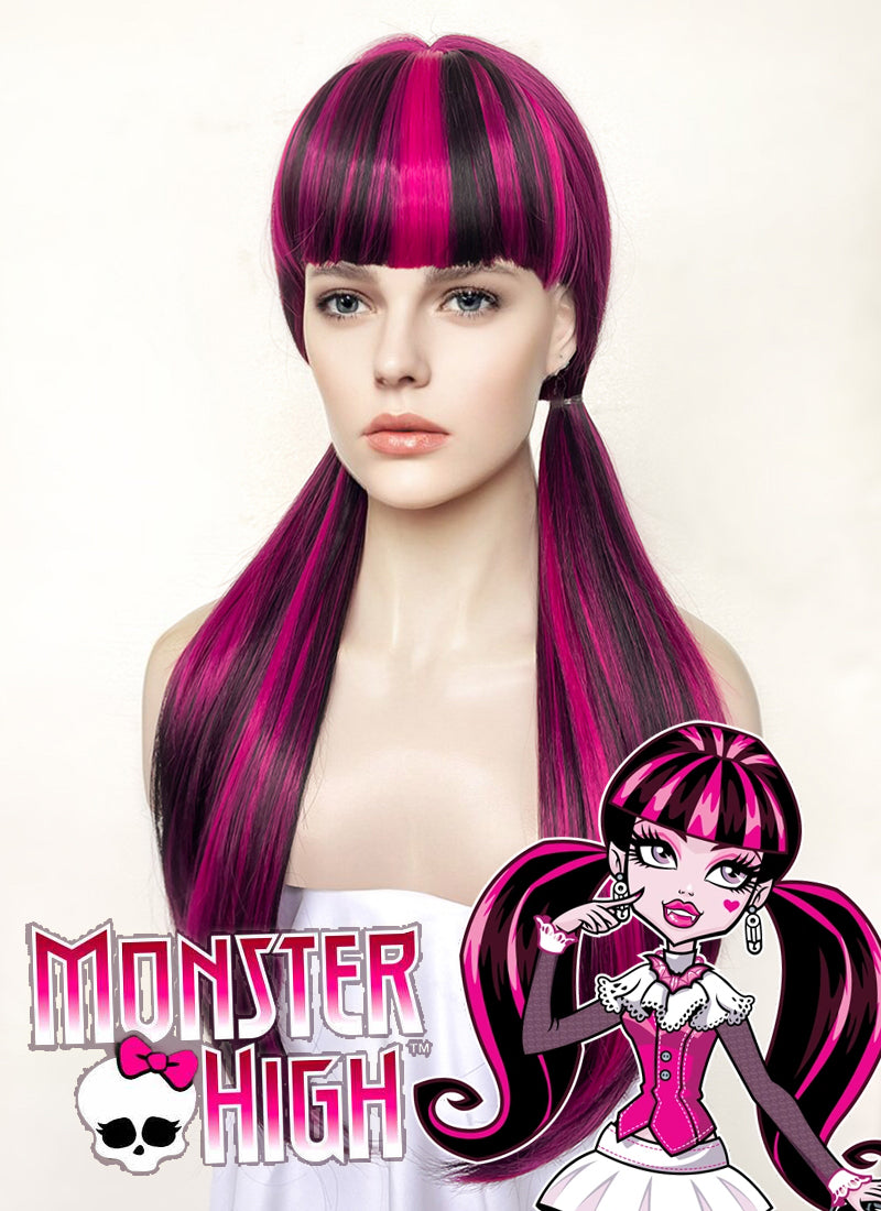 Monster High Draculaura Long Black Mixed Magenta Cosplay Wig TB1660