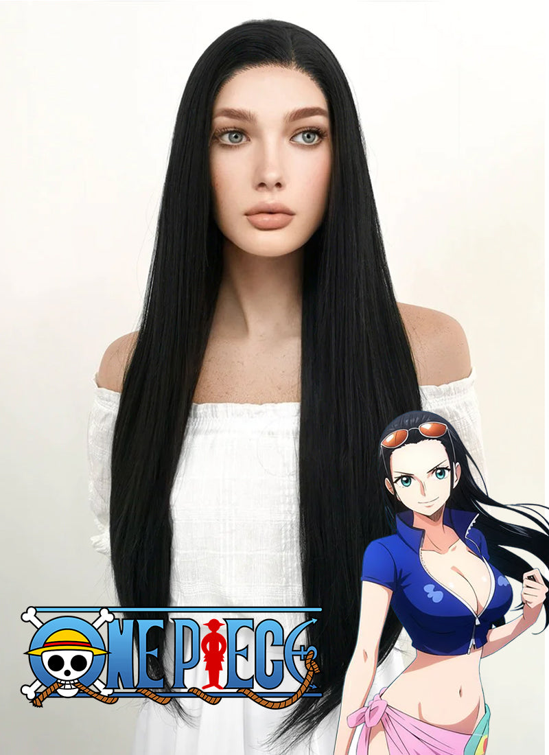 One Piece Nico Robin Cosplay Long Straight Jet Black Lace Front Wig LF327