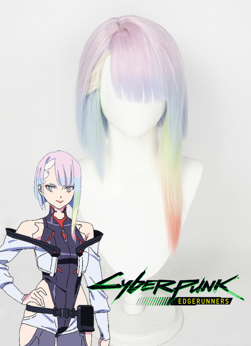 Cyberpunk Edgerunners Lucy Straight Purple Blue Rainbow Color Cosplay