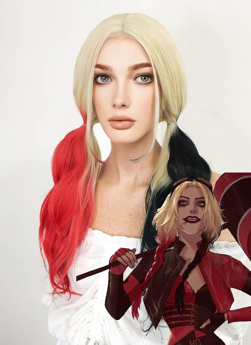 Blonde Harley Quinn Red Black Ponytail Lace Front Synthetic Hair Wig LF1576A