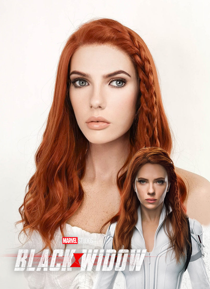 Marvel Black Widow Long Wavy Reddish Orange Lace Front Synthetic Hair Wig LF3229