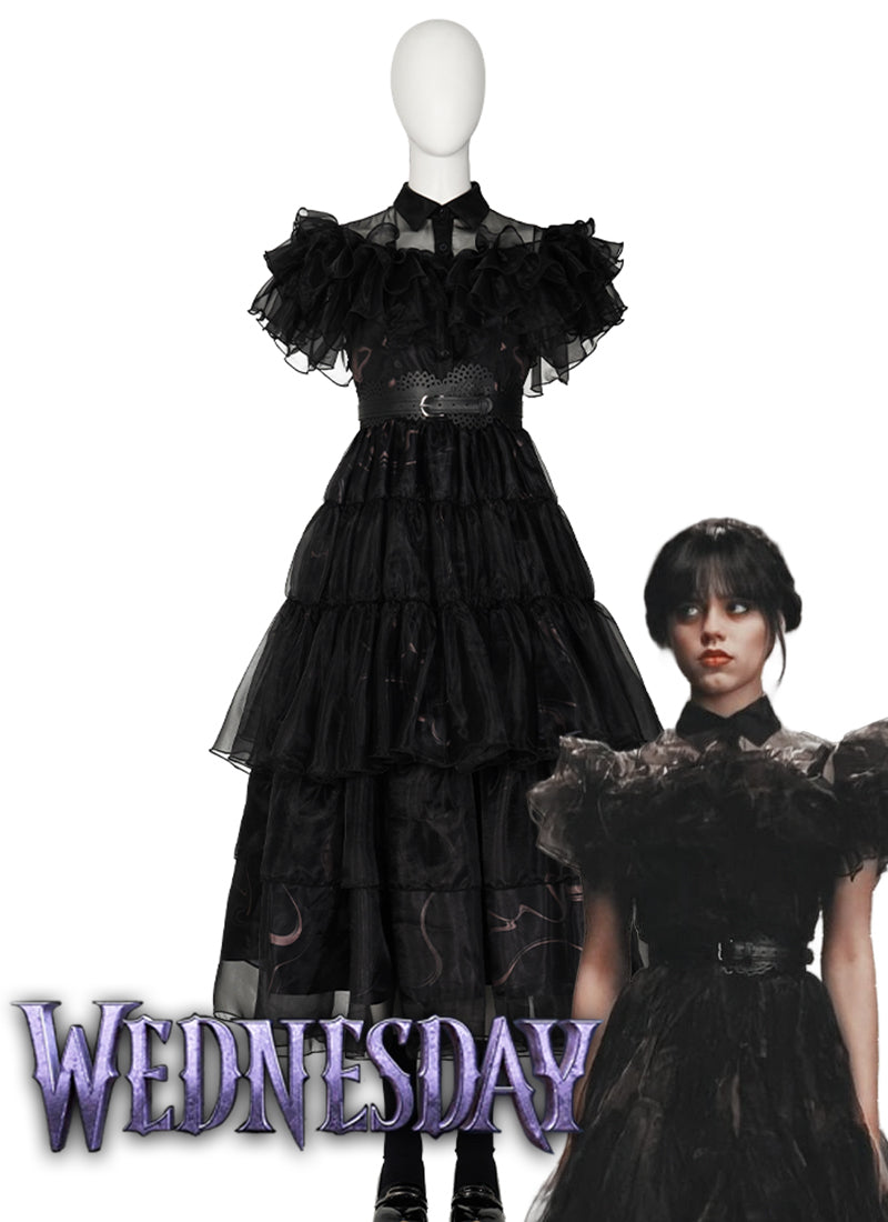 Wednesday Addams Black Dress Cosplay Costume Outfit CS799