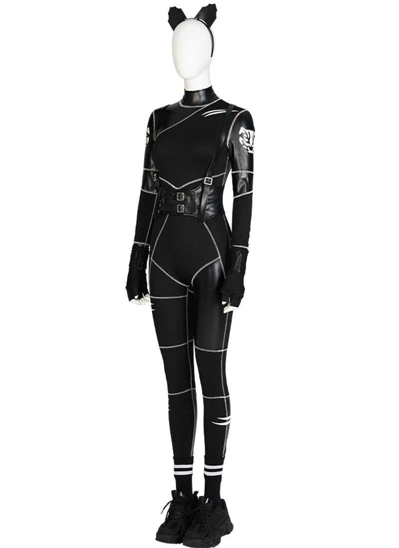 The Addams Family Wednesday Addams Leather Jumpsuit Cosplay Costume Outfit Full Set CS800