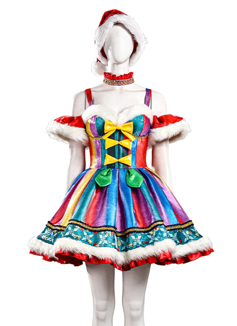 Christmas Holiday Outfit New Year Costume Colorful Suspender Dress CS817