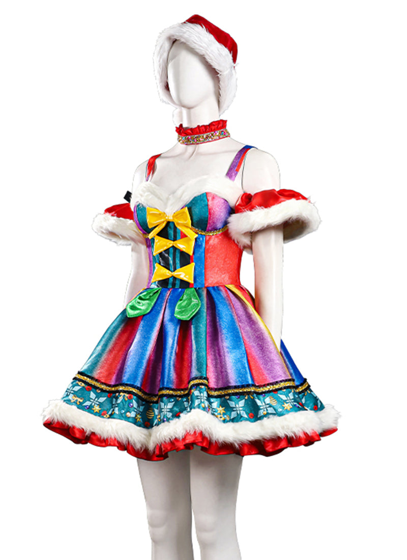 Christmas Holiday Outfit New Year Costume Colorful Suspender Dress CS817