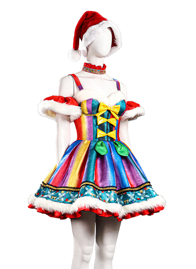 Christmas Holiday Outfit New Year Costume Colorful Suspender Dress CS817