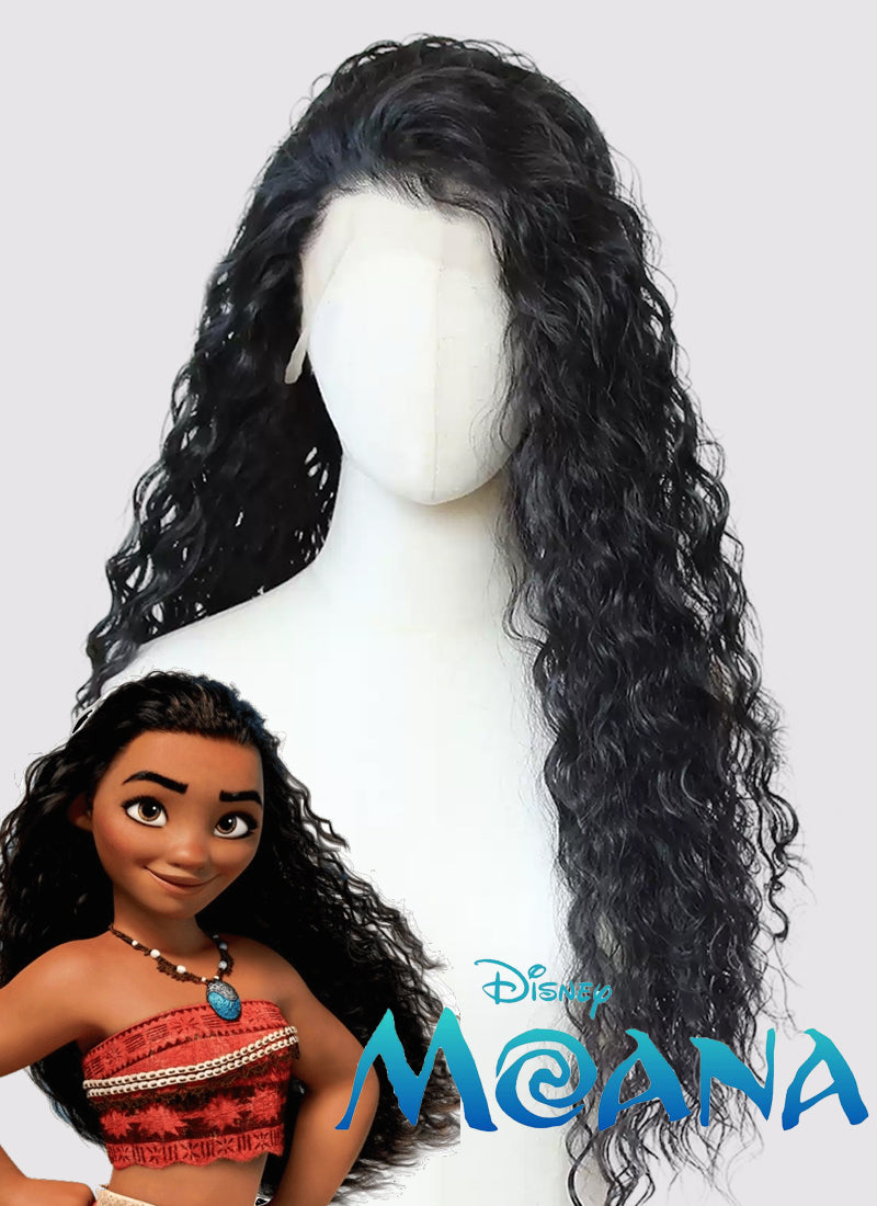 Disney Moana Curly Black Lace Front Synthetic Wig LF3358