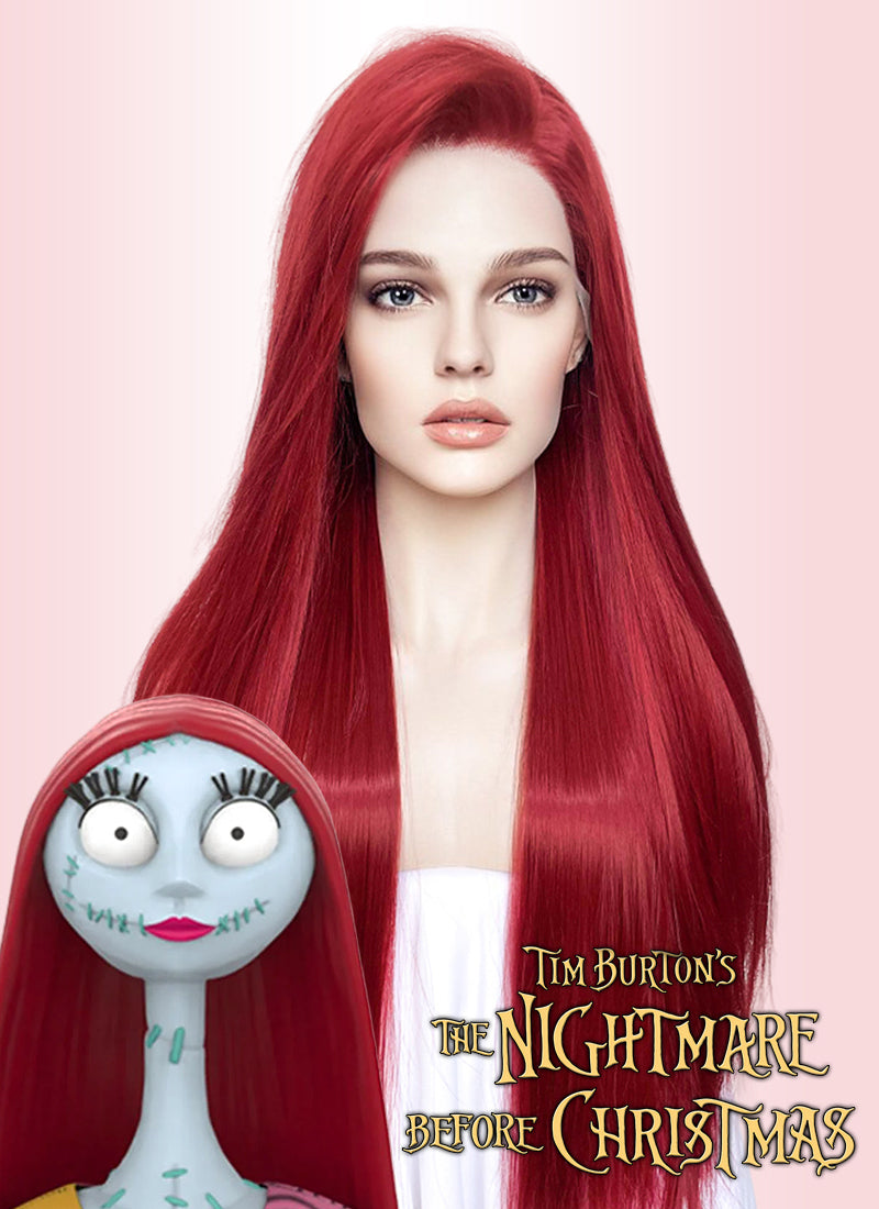 Disney The Nightmare Before Christmas Sally Long Straight Red Lace Front Synthetic Hair Wig LF5058