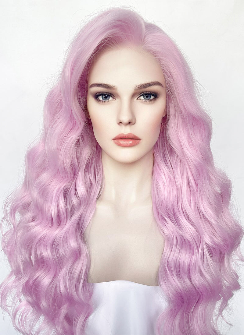 Long Wavy Pinkish Purple Lace Front Synthetic Hair Wig LW4035