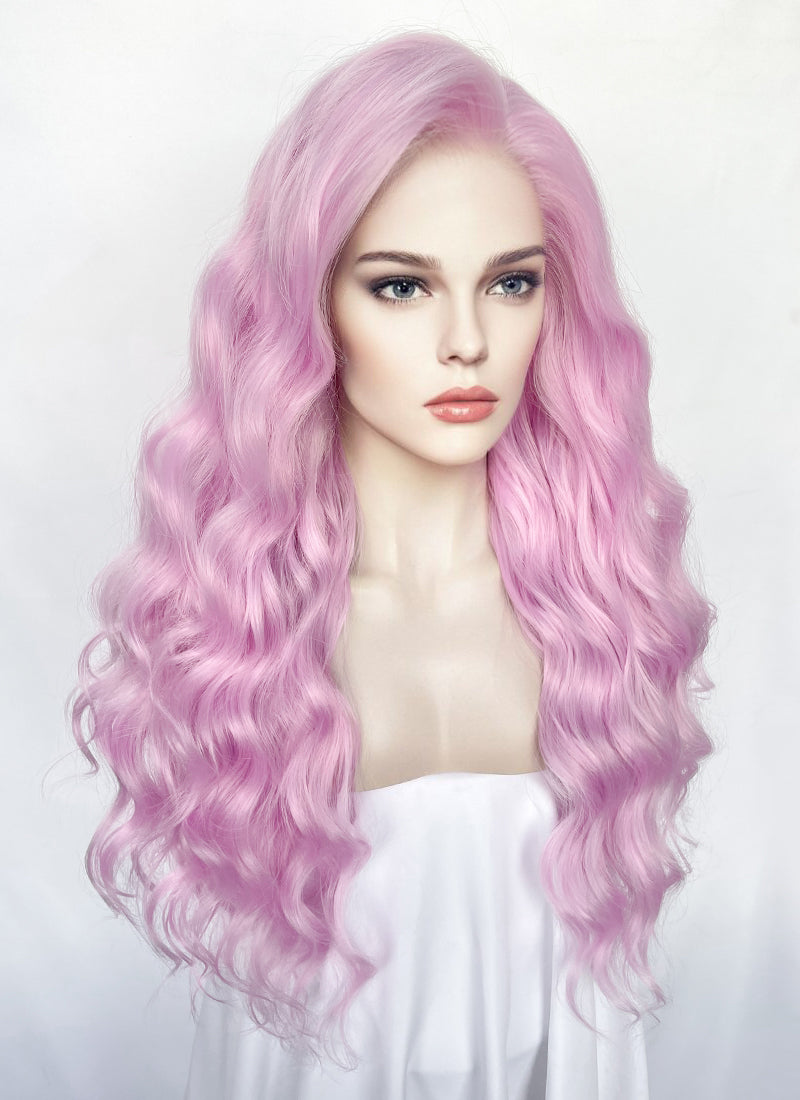 Long Wavy Pinkish Purple Lace Front Synthetic Hair Wig LW4035