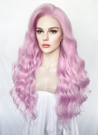 Long Wavy Pinkish Purple Lace Front Synthetic Hair Wig LW4035