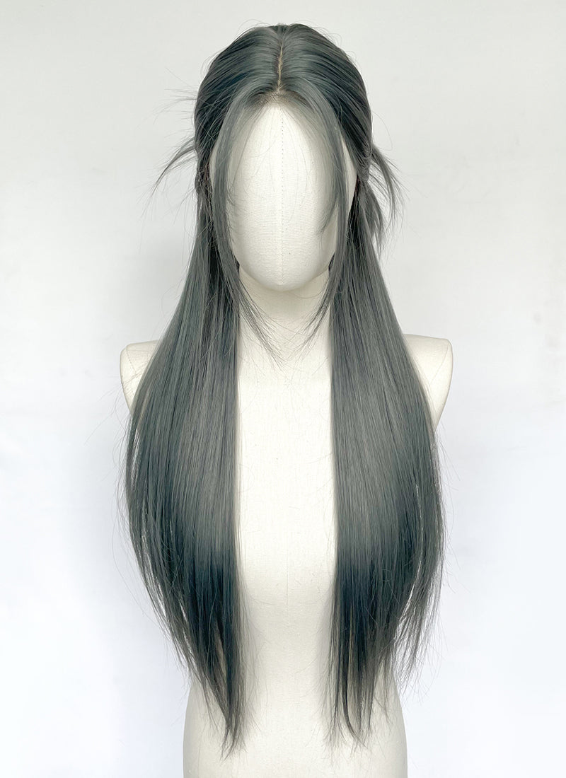 Long Straight Mixed Grey Blue Synthetic Wig NL079