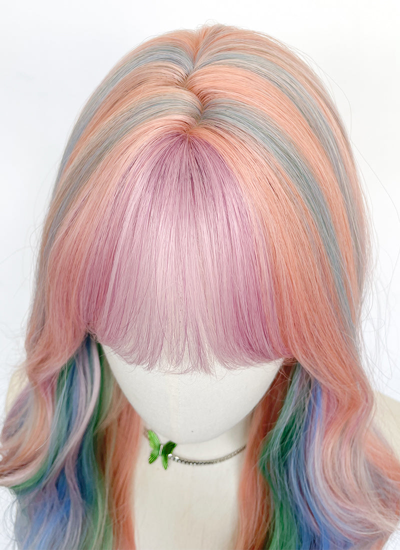 My Little Pony Princess Celestia Long Wavy Pink Rainbow Color Cosplay Wig NS550