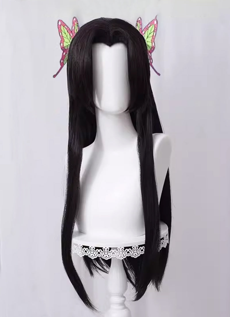 Demon Slayer Kimetsu no Yaiba Kochou Kanae Long Black Cosplay Wig TB1