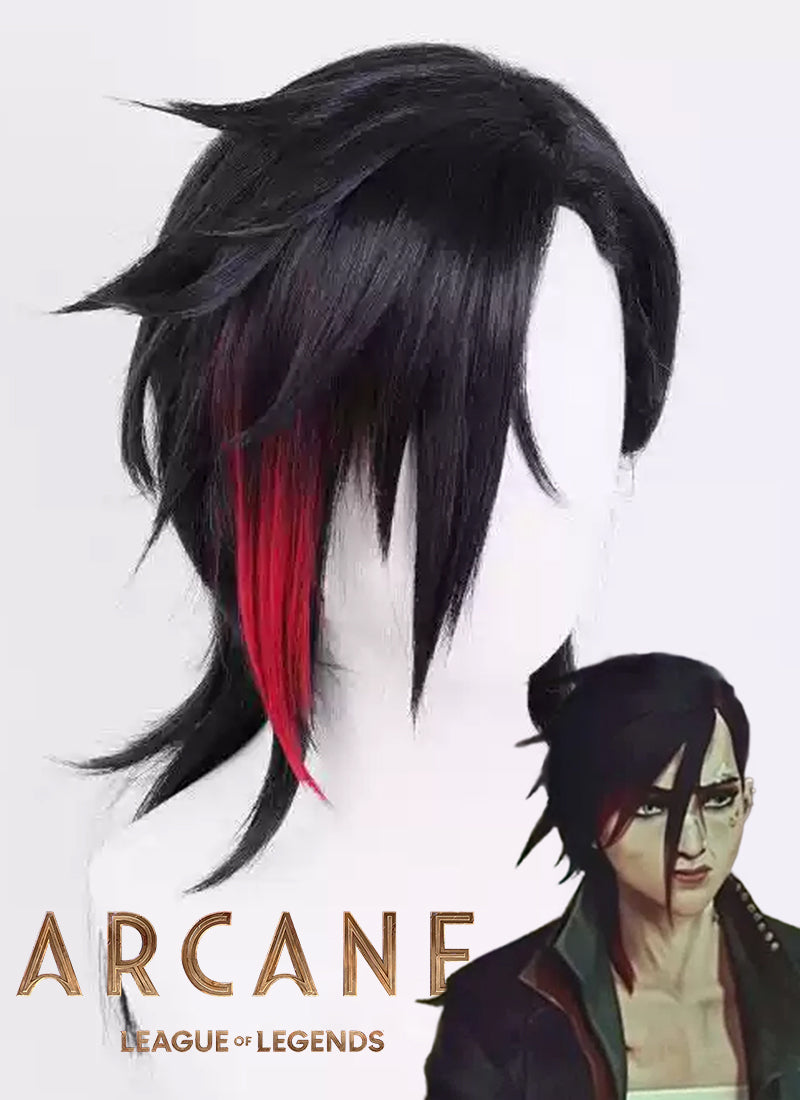 League of Legends LOL Arcane PitFighter Vi Black With Red Cosplay Wig TB1709