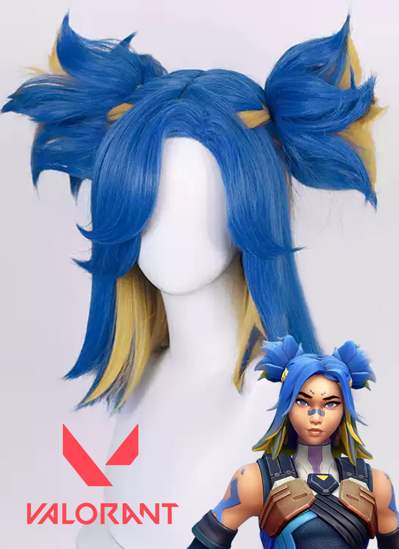 Valorant Neon Blue Mixed Yellow Cosplay Wig TB1713