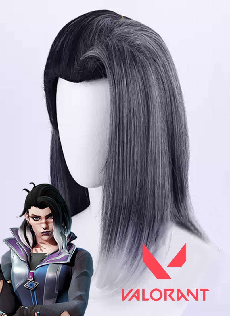 Valorant Fade Black Grey White Ombre Cosplay Wig TB1715