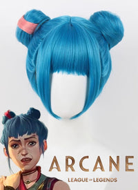 League of Legends LOL Arcane Jinx Powder Blue Double Bun Cosplay Wig TB1719