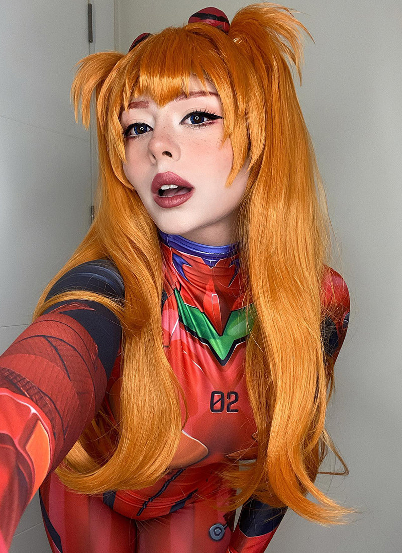 EVA NEON GENESIS EVANGELION Asuka Langley Soryu Long Orange Cosplay Wig Ponytails TB1630