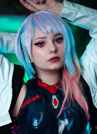 Cyberpunk Edgerunners Lucy Straight Purple Blue Rainbow Color Cosplay Wig TB1650