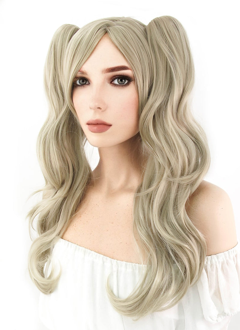 Persona5 Anne Takamaki Long Blonde Anime Cosplay Wig Ponytails CM222A