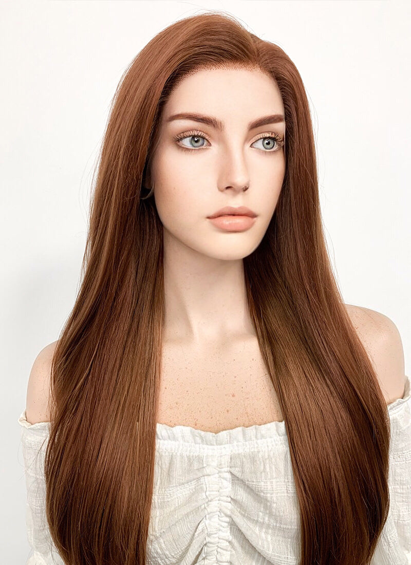 Long Straight Chestnut Brown Lace Front Synthetic Hair Wig LF005