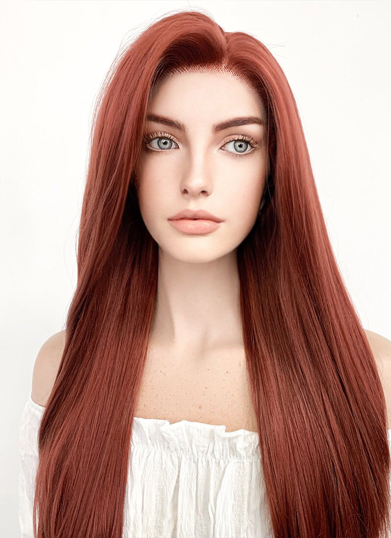 Long Side Part Layered Wavy Ginger Ombre Lace Front Wigs - Ashley011