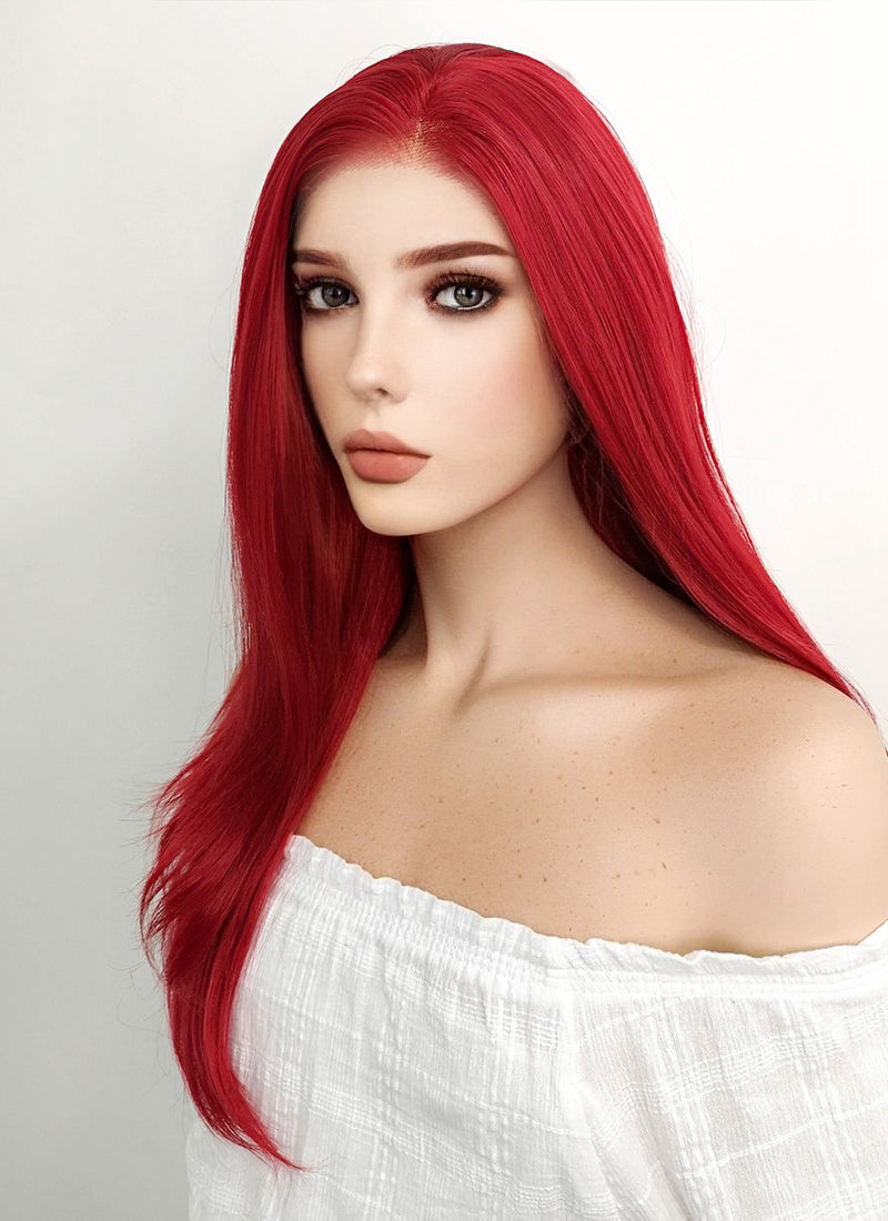 Long Straight Red Lace Front Synthetic Hair Wig LF025 CosplayBuzz