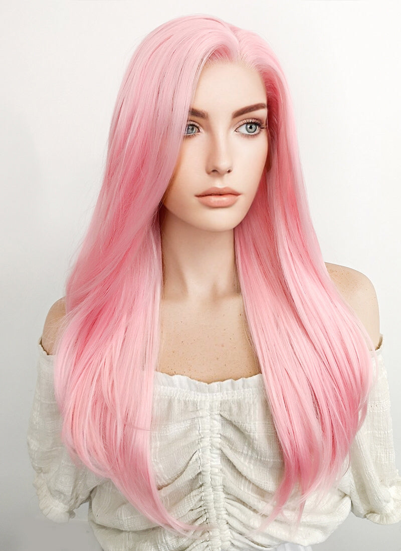 Long Straight Pink Pastel Lace Front Synthetic Hair Wig LF026