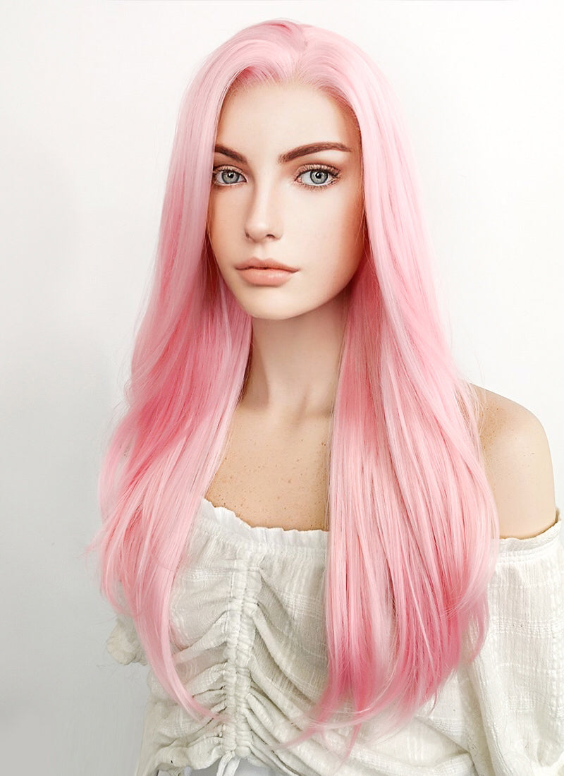 Long Straight Pink Pastel Lace Front Synthetic Hair Wig LF026