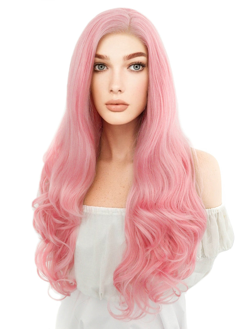 Long Wavy Pink Lace Front Synthetic Hair Wig LF084