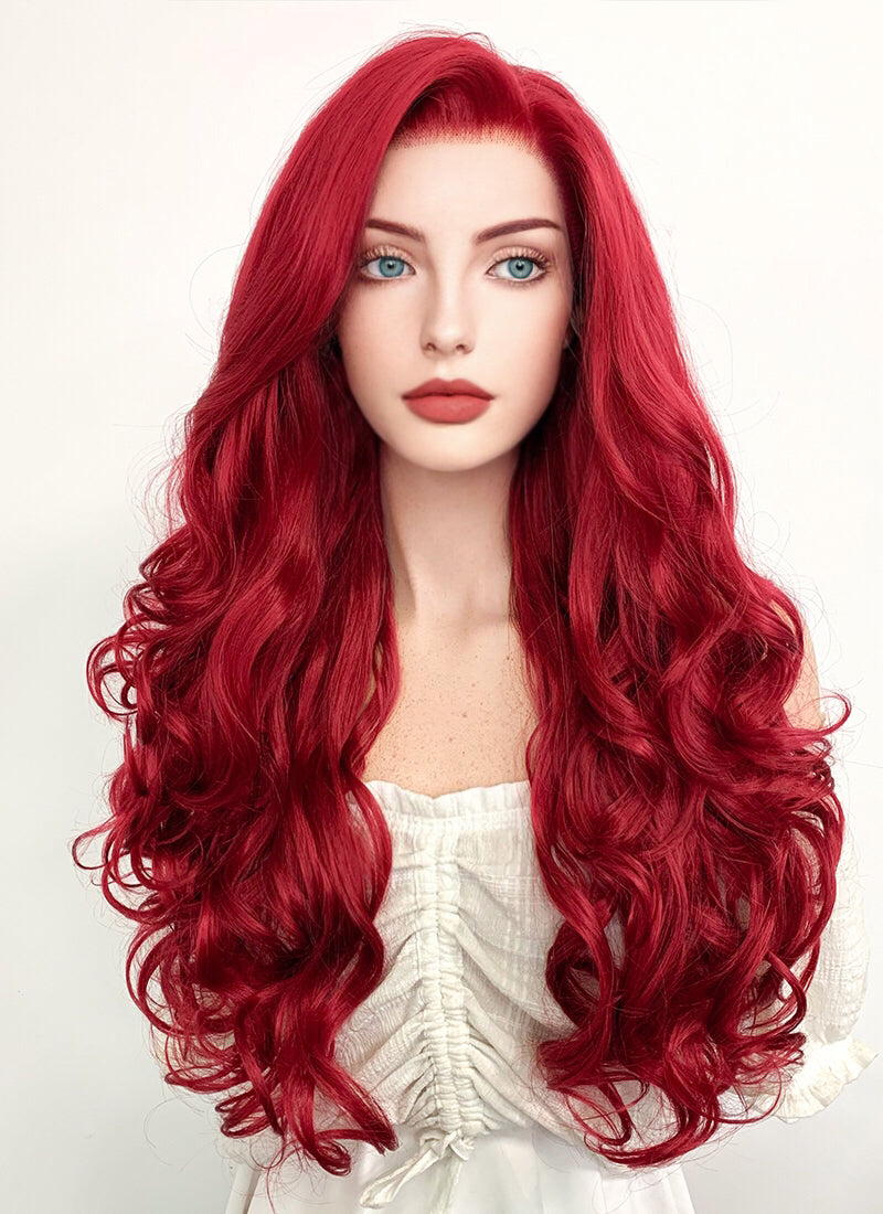 Disney The Little Mermaid Ariel Long Wavy Red Lace Front Synthetic