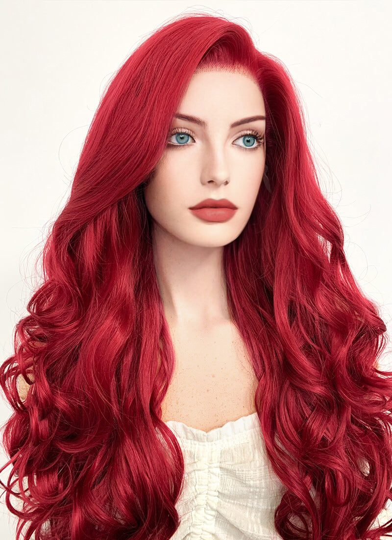 Disney The Little Mermaid Ariel Long Wavy Red Lace Front Synthetic