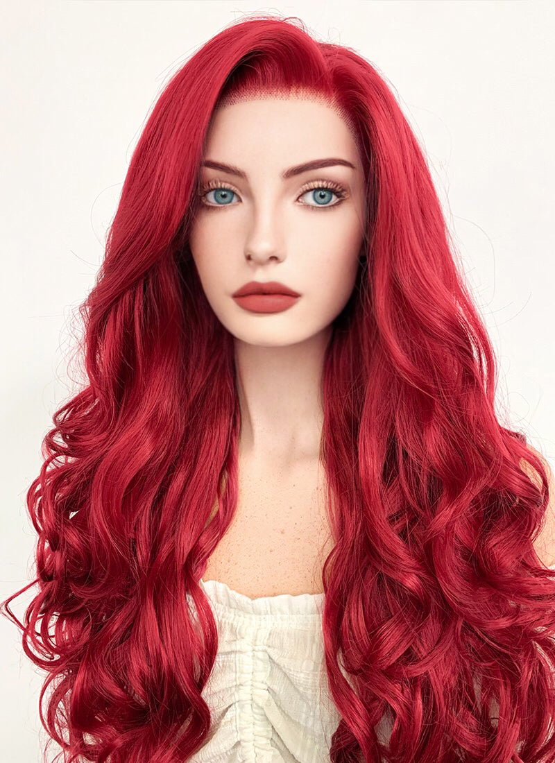 Disney The Little Mermaid Ariel Long Wavy Red Lace Front Synthetic