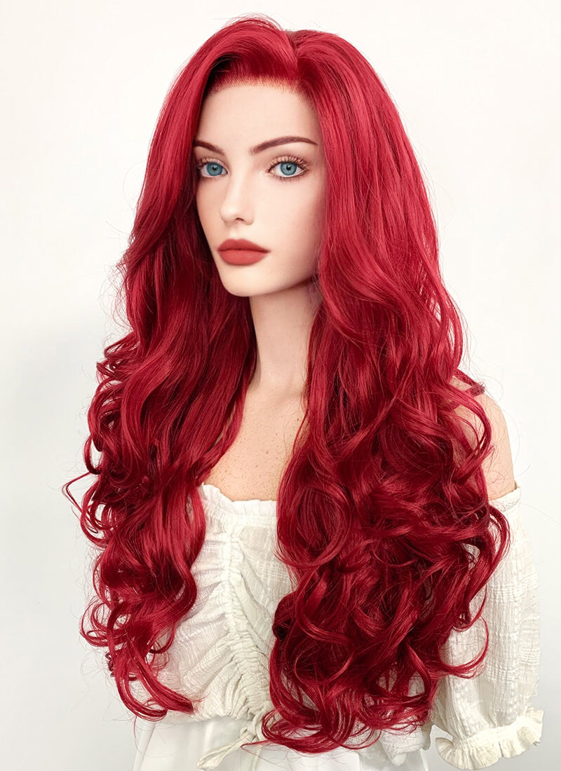 Disney The Little Mermaid Ariel Long Wavy Red Lace Front Synthetic Hair Wig LF085