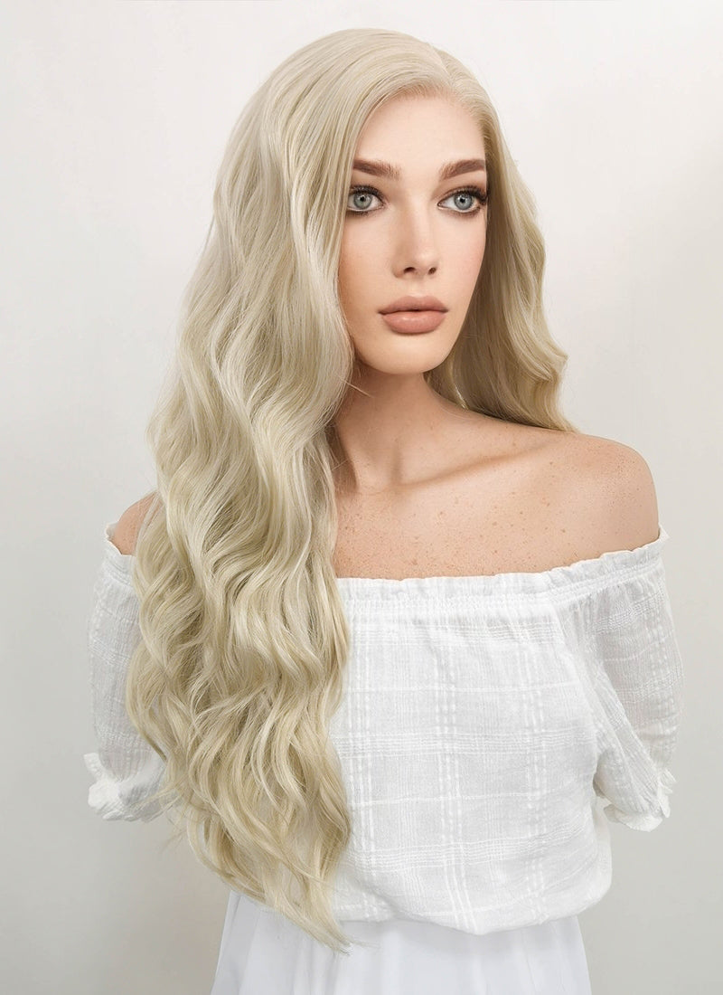 Long Wavy Light Ash Blonde Lace Front Synthetic Hair Wig LF101