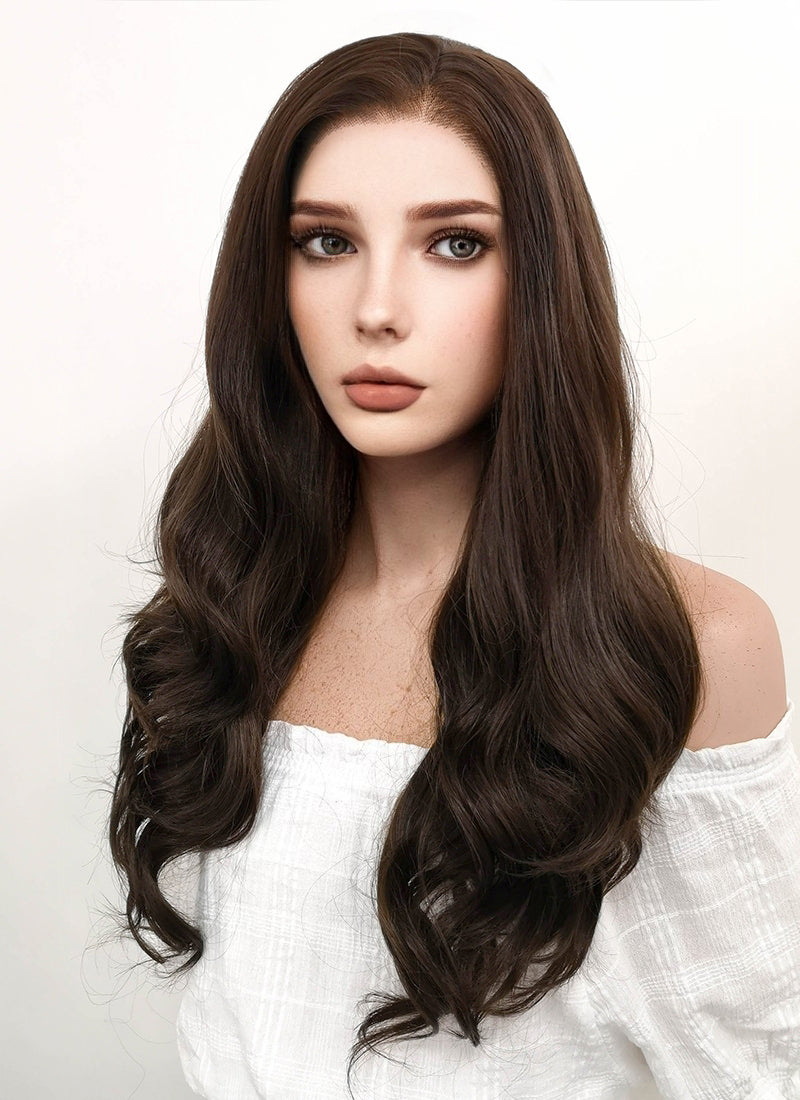 Disney Beauty and the Beast Belle Long Curly Dark Brown Lace Front Synthetic Hair Wig LF117