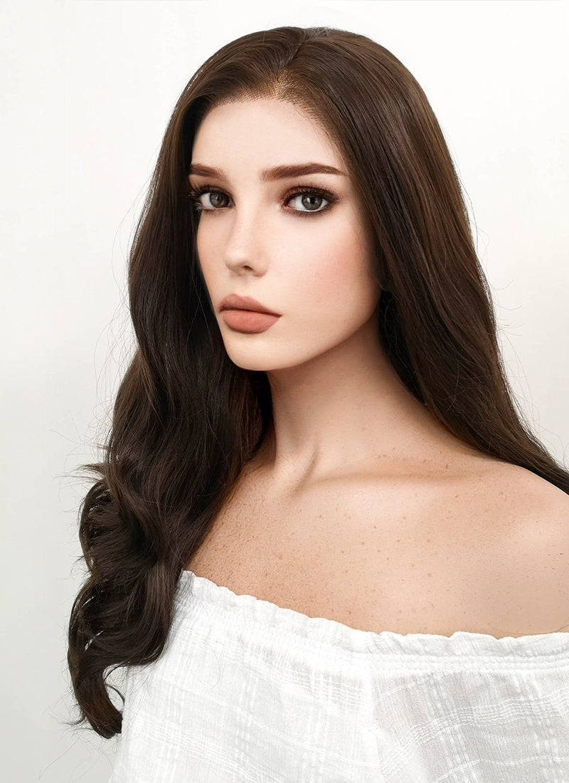 Long Wavy Dark Brown Lace Front Synthetic Hair Wig LF117 CosplayBuzz