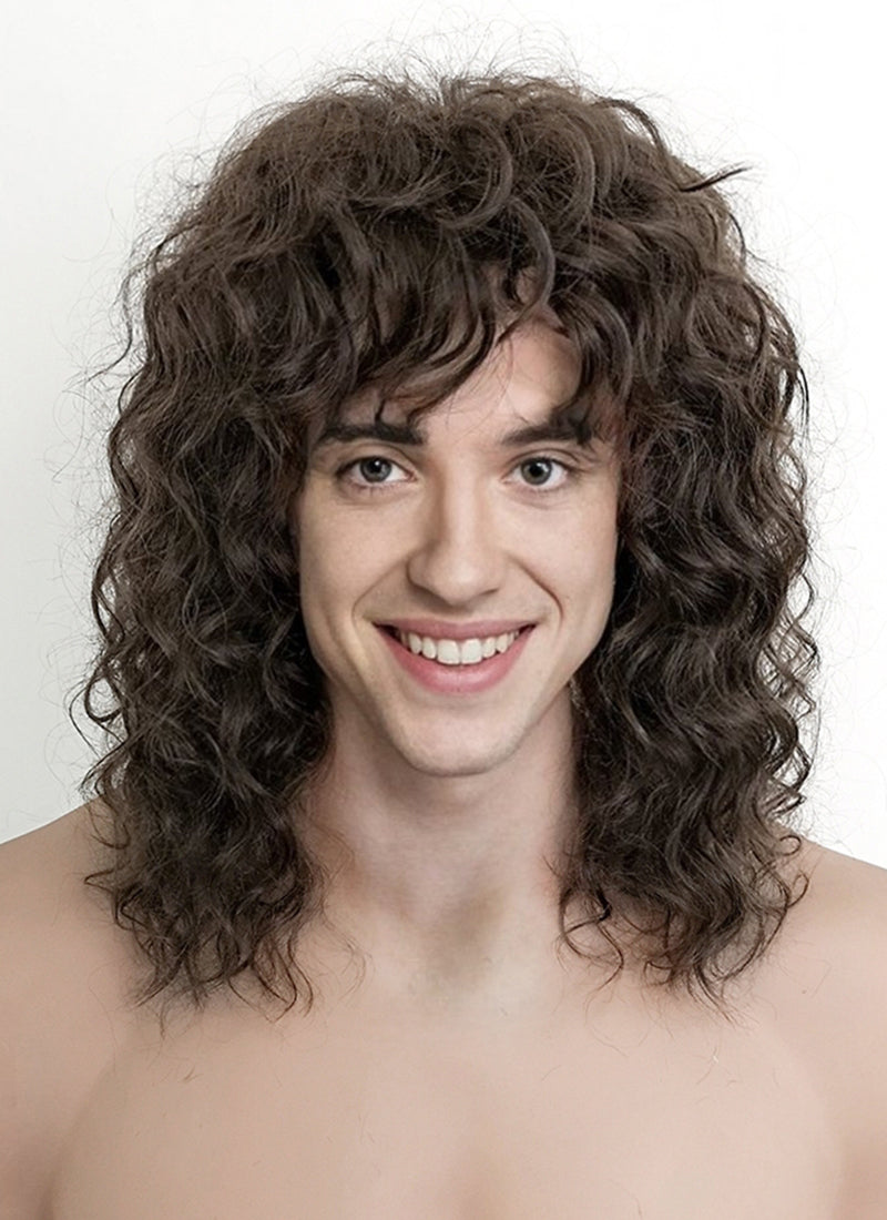 Stranger Things Eddie Munson Spiral Curly Brunette Lace Front Synthetic Men s Wig LF1310A