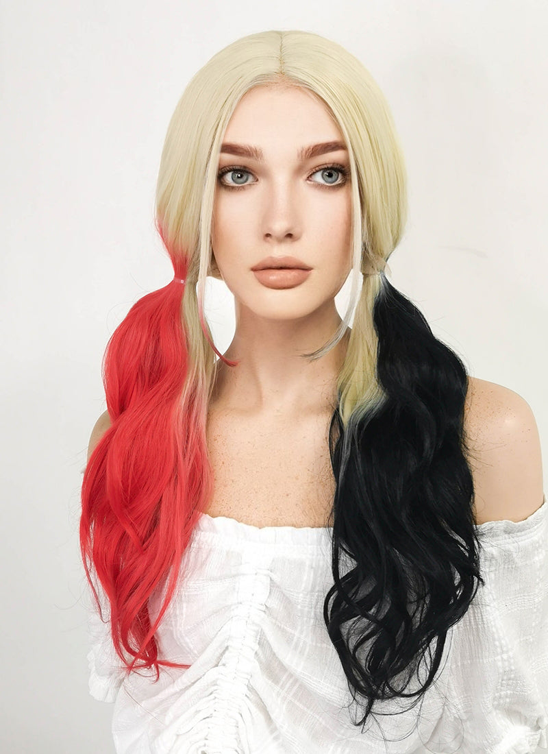 Blonde Harley Quinn Red Black Ponytail Lace Front Synthetic Hair