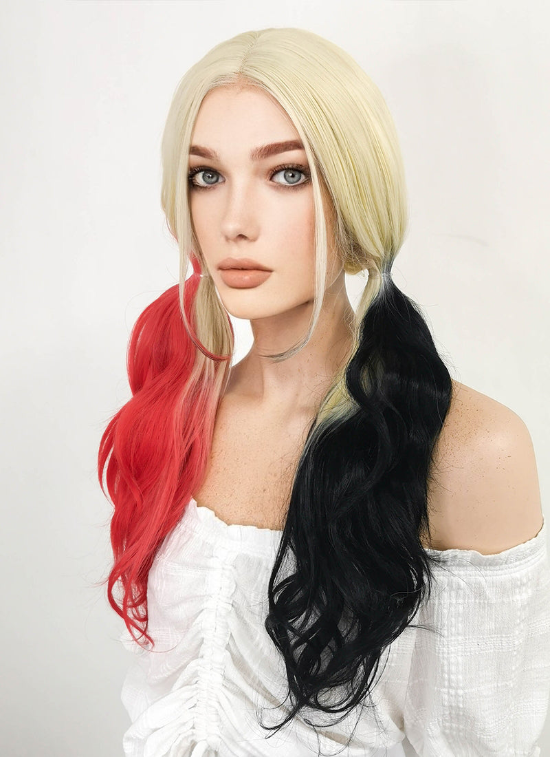 Blonde Harley Quinn Red Black Ponytail Lace Front Synthetic Hair