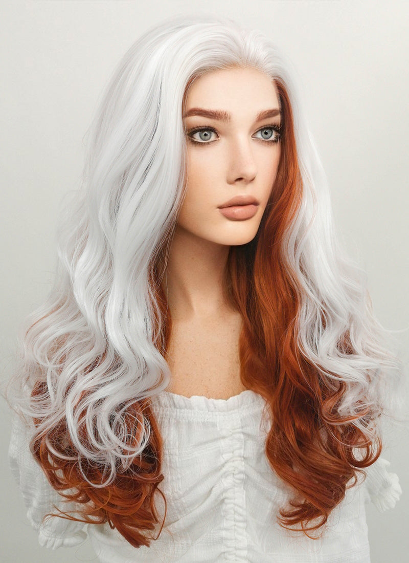 Marvel X Men Rogue Long Wavy White Auburn Mixed Lace Front