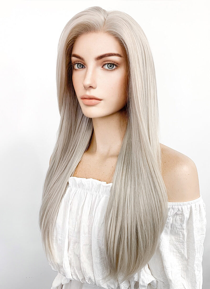 jsaierl Women's Fashion Front lace Wig Gray Synthetic Hair Long