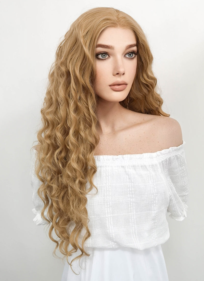 Long Wavy Golden Blonde Lace Front Synthetic Hair Wig LF244