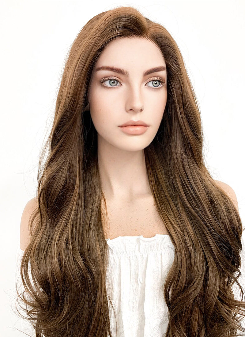 Long Wavy Mixed Brown Lace Front Synthetic Hair Wig LF321