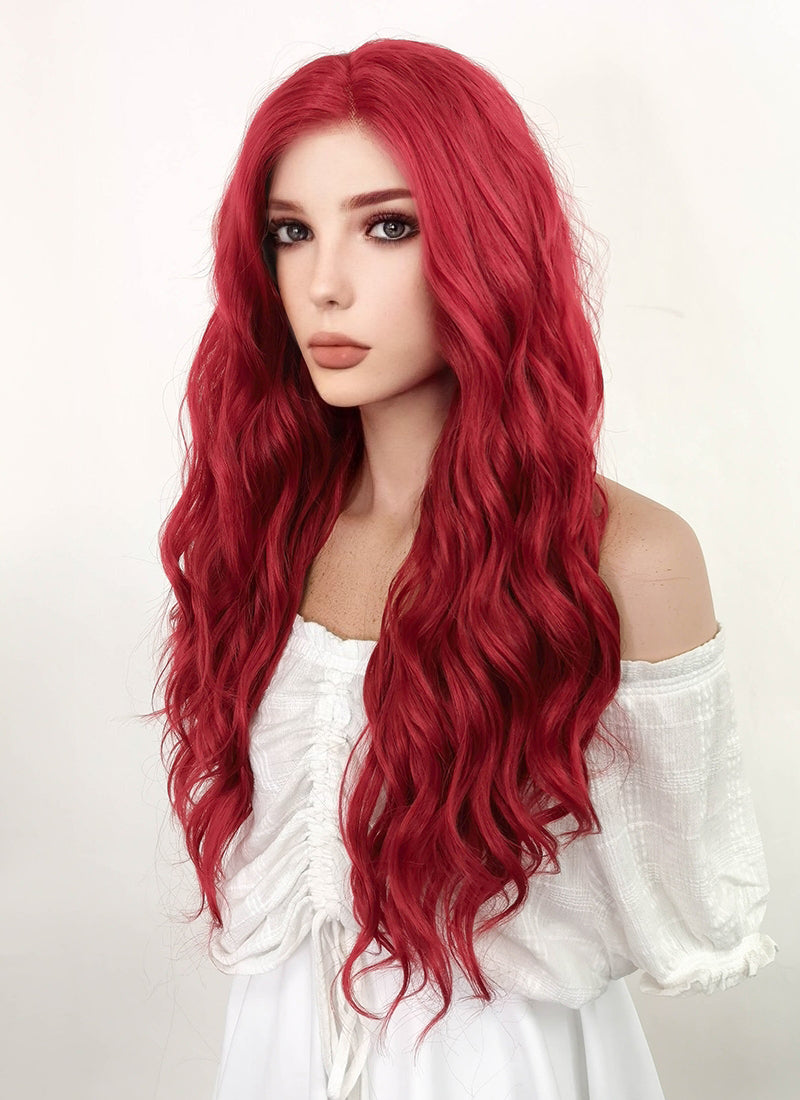 Long Wavy Red Lace Front Synthetic Fashion Wig LF355 CosplayBuzz