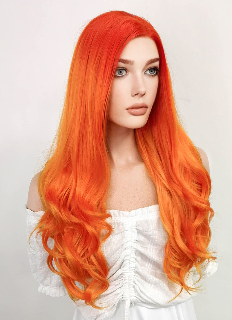 DC Starfire Long Curly Red Mixed Orange Lace Front Synthetic Hair