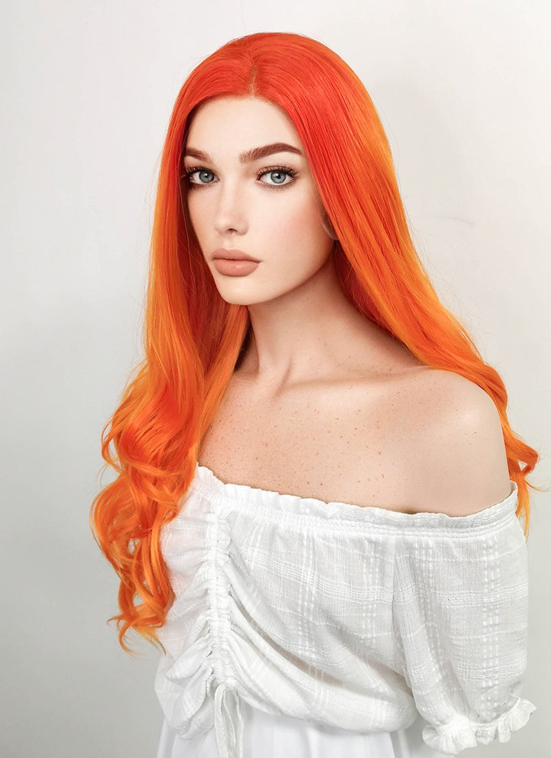 Long Wavy Red Mixed Orange Lace Front Synthetic Hair Wig LF383