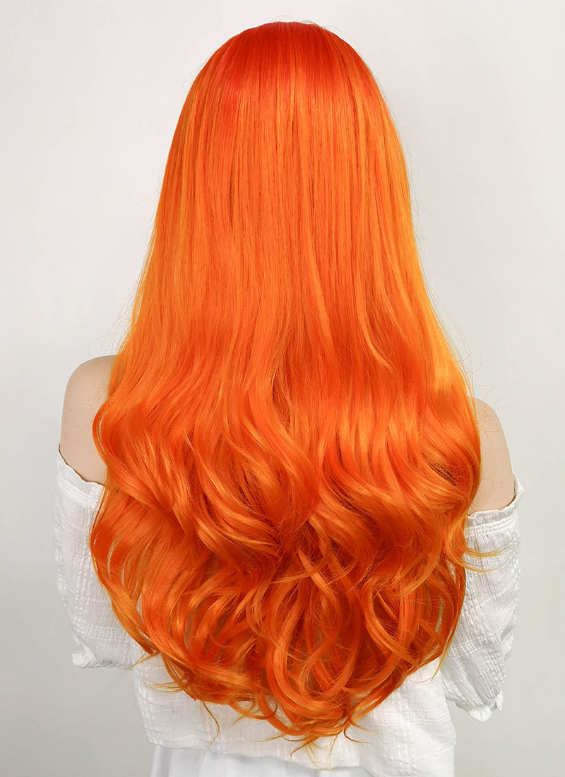 DC Starfire Long Curly Red Mixed Orange Lace Front Synthetic Hair Wig LF383