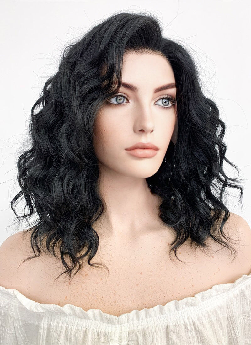 Medium Wavy Bob Black Lace Front Synthetic Hair Wig LF406